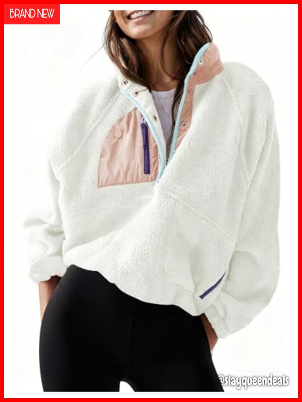 Women's Lightweight Cropped Fleece Pullover Jacket Fuzzy Sherpa Coat